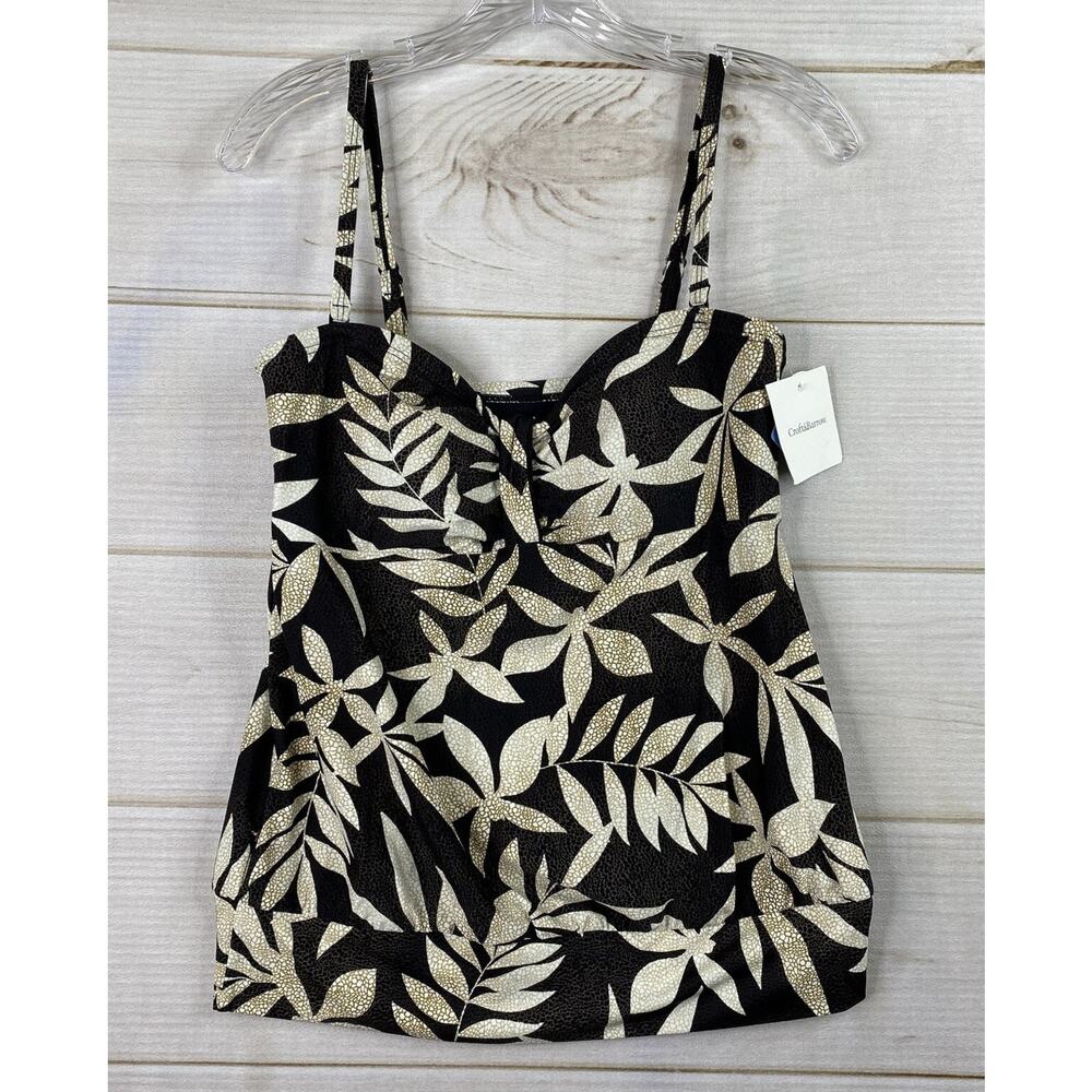 Croft & Barrow Tankini Top Womens 12 Brown Floral Tummy Slimmer Swimsuit NWT